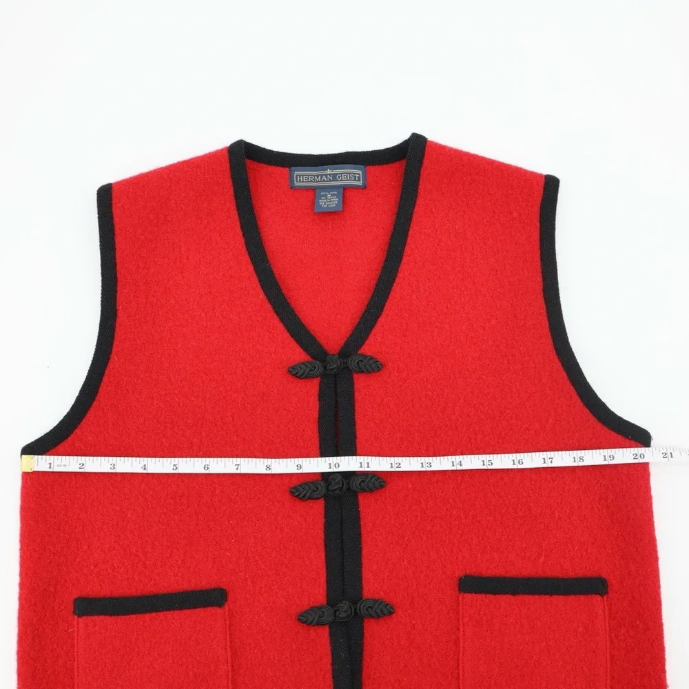 Herman Geist Red Boiled Wool Waistcoat Vest Alpine Folk Cottagecore‎ M